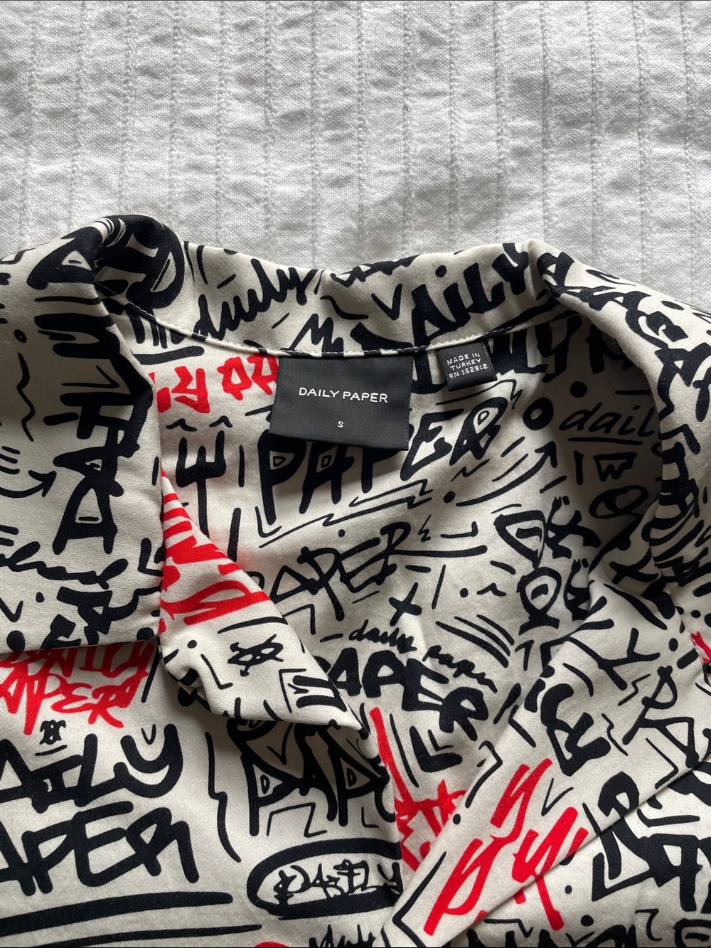 Daily Paper Cream Button-Up with Black Graffiti and Red Accents
